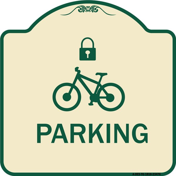 Parking With Cycle and Lock Symbol Heavy-Gauge Aluminum Architectural Sign, 18" x 18", TG-1818-23476